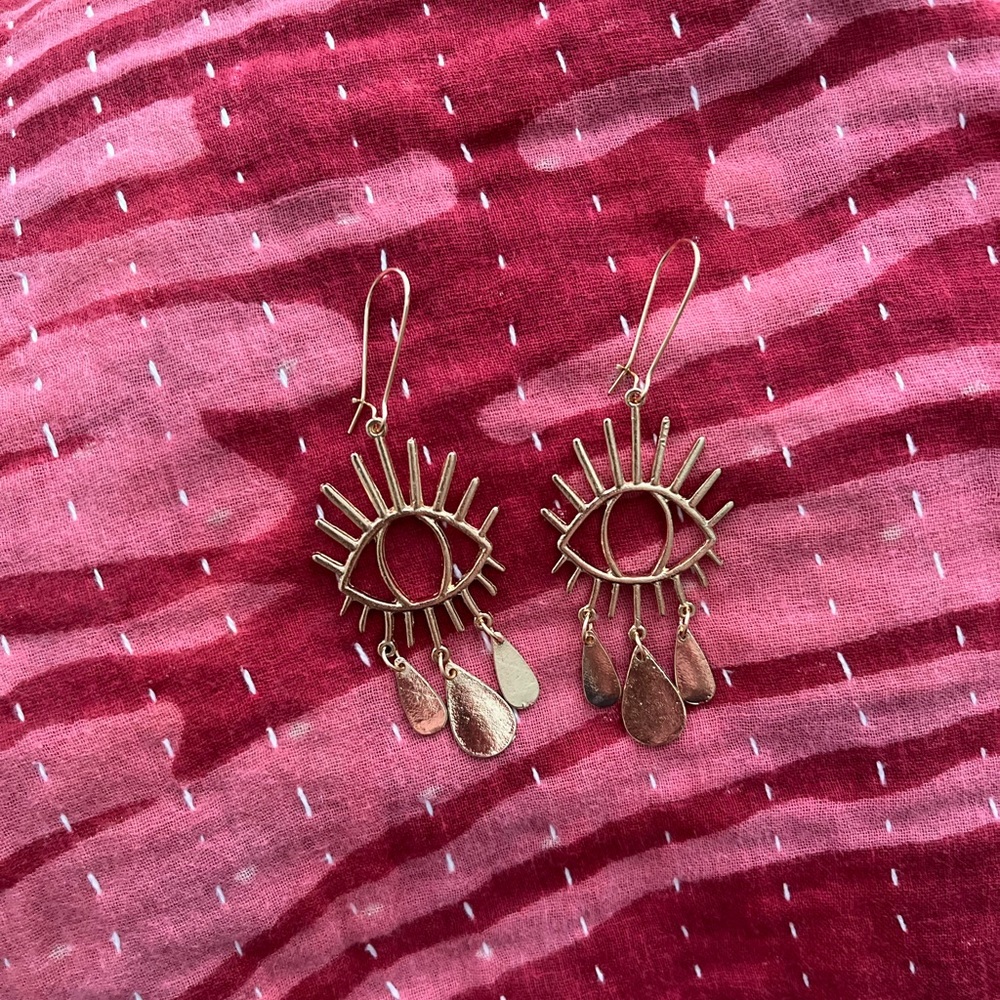 Large EYE tear drop with lashes EARRINGS